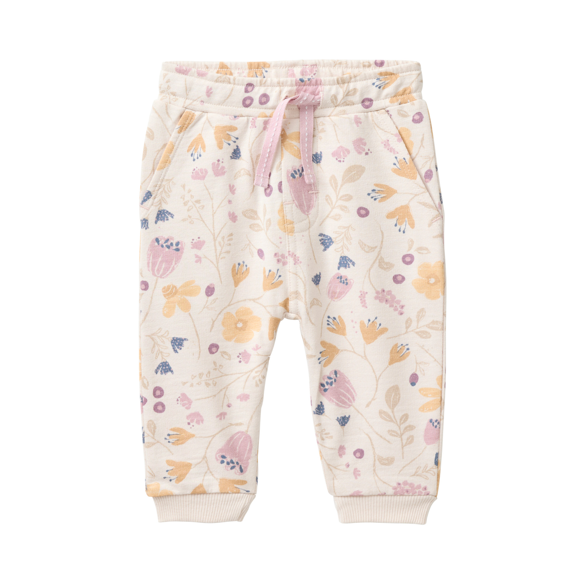 Baby Sweat-Hose Bio puderrosa mit Blumengarten Print