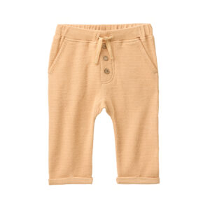 Honiggelbe Baby Sweathose mit Taschen, elastischem Bund, Zierknopfleiste und umgeschlagenen Beinabschlüssen