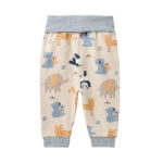 Beige Babyhose mit buntem Zoo-Muster, elastischem Umschlagbund und Beinbündchen (rückseite)