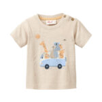 People Wear Organic Baby T-Shirt GOTS-zertifiziert aus Bio-Baumwolle in Farbe Sand mit Motiv "Abenteuerreise"
