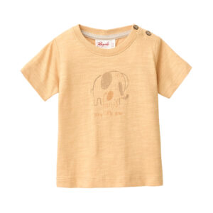 People Wear Organic Baby T-Shirt GOTS-zertifiziert aus Bio-Baumwolle in Farbe honiggelb mit cuddly elephants