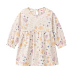 Baby Langarm Kleid puderrosa mit Blumengarten Muster aus Bio Baumwolle