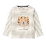 People Wear Organic Baby Langarmshirt GOTS-zertifiziert aus Bio-Baumwolle in Farbe dunkelsand geringelt tiger face