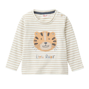 People Wear Organic Baby Langarmshirt GOTS-zertifiziert aus Bio-Baumwolle in Farbe dunkelsand geringelt tiger face