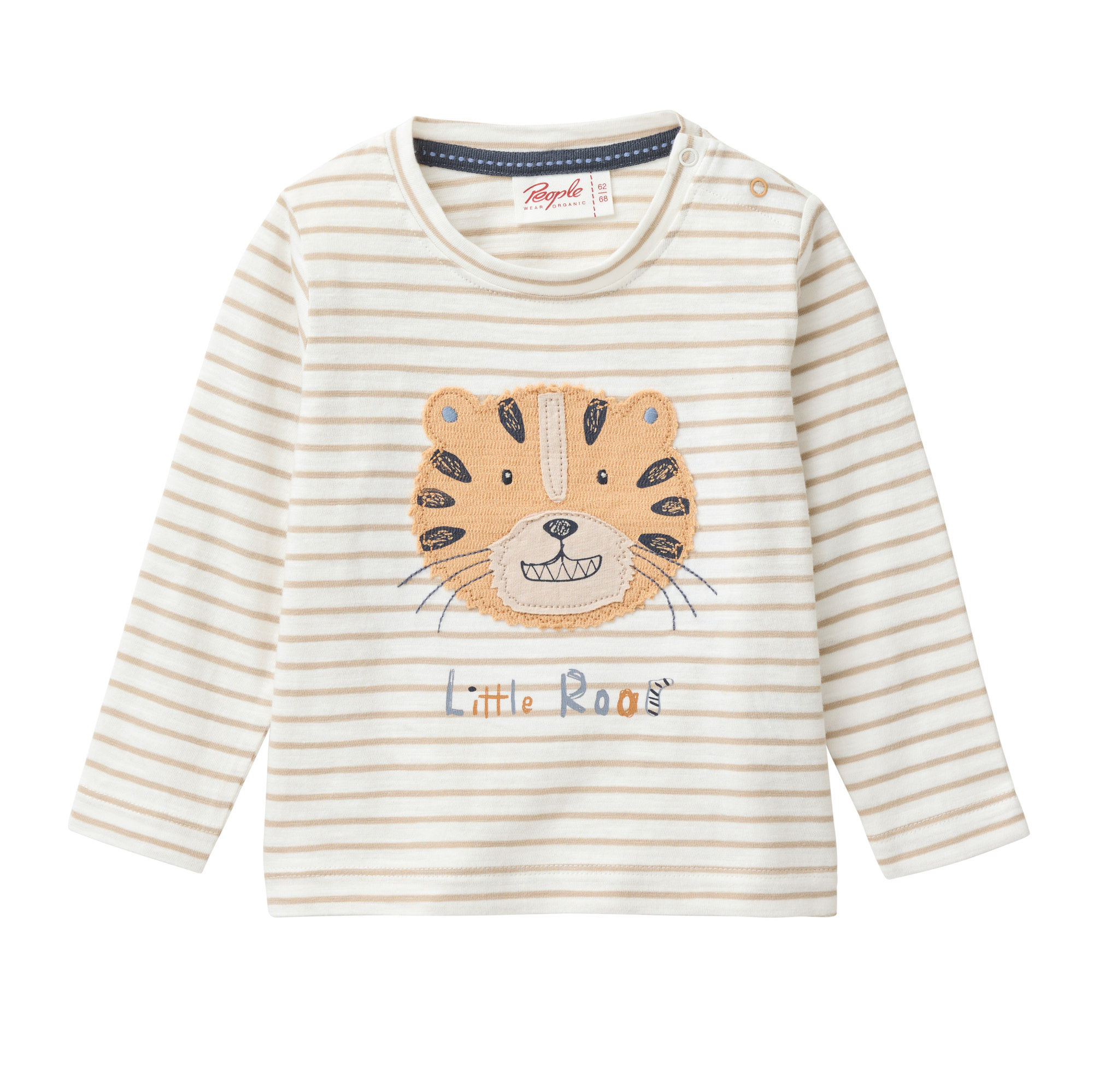 People Wear Organic Baby Langarmshirt GOTS-zertifiziert aus Bio-Baumwolle in Farbe dunkelsand geringelt tiger face