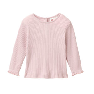 Baby-Langarmshirt in malve aus elastischem Ripp aus Bio-Baumwolle