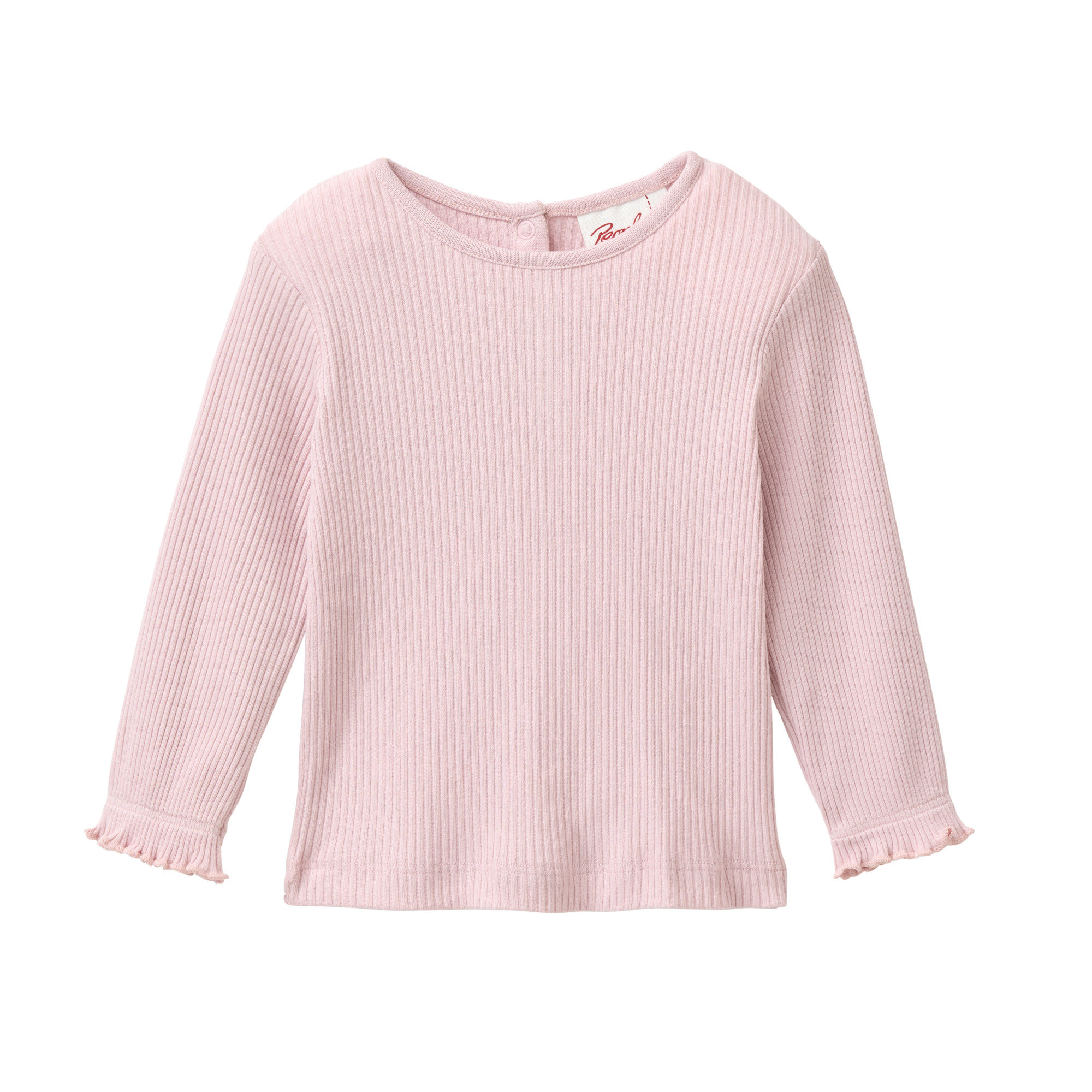 Baby-Langarmshirt in malve aus elastischem Ripp aus Bio-Baumwolle