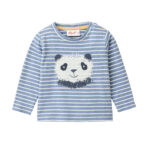 People Wear Organic Baby Langarmshirt GOTS-zertifiziert aus Bio-Baumwolle in Farbe blaugrau geringelt panda face