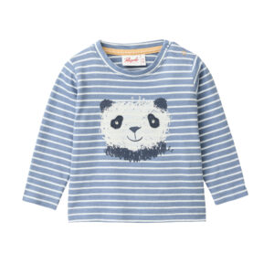 People Wear Organic Baby Langarmshirt GOTS-zertifiziert aus Bio-Baumwolle in Farbe blaugrau geringelt panda face