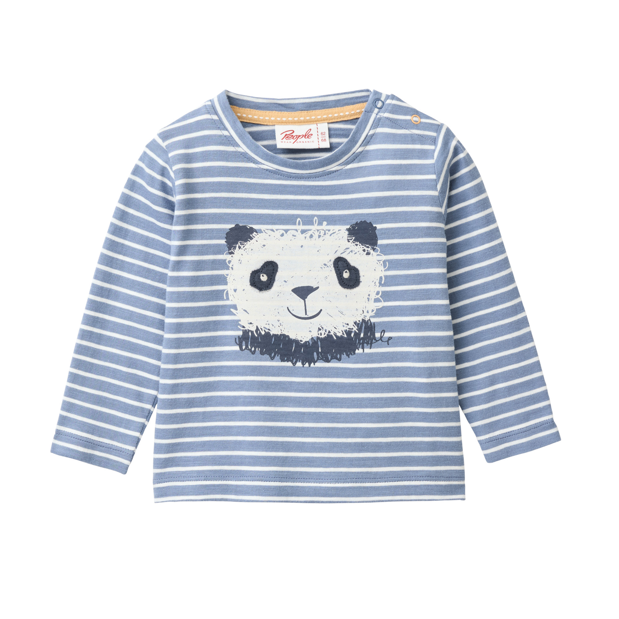 People Wear Organic Baby Langarmshirt GOTS-zertifiziert aus Bio-Baumwolle in Farbe blaugrau geringelt panda face