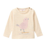 Baby Langarmshirt honiggelb geringelt mit Vogel Print aus Bio Baumwolle