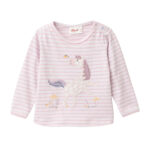 Baby-Langarmshirt malve geringelt mit Wild Horse Motiv aus Bio-Baumwolle