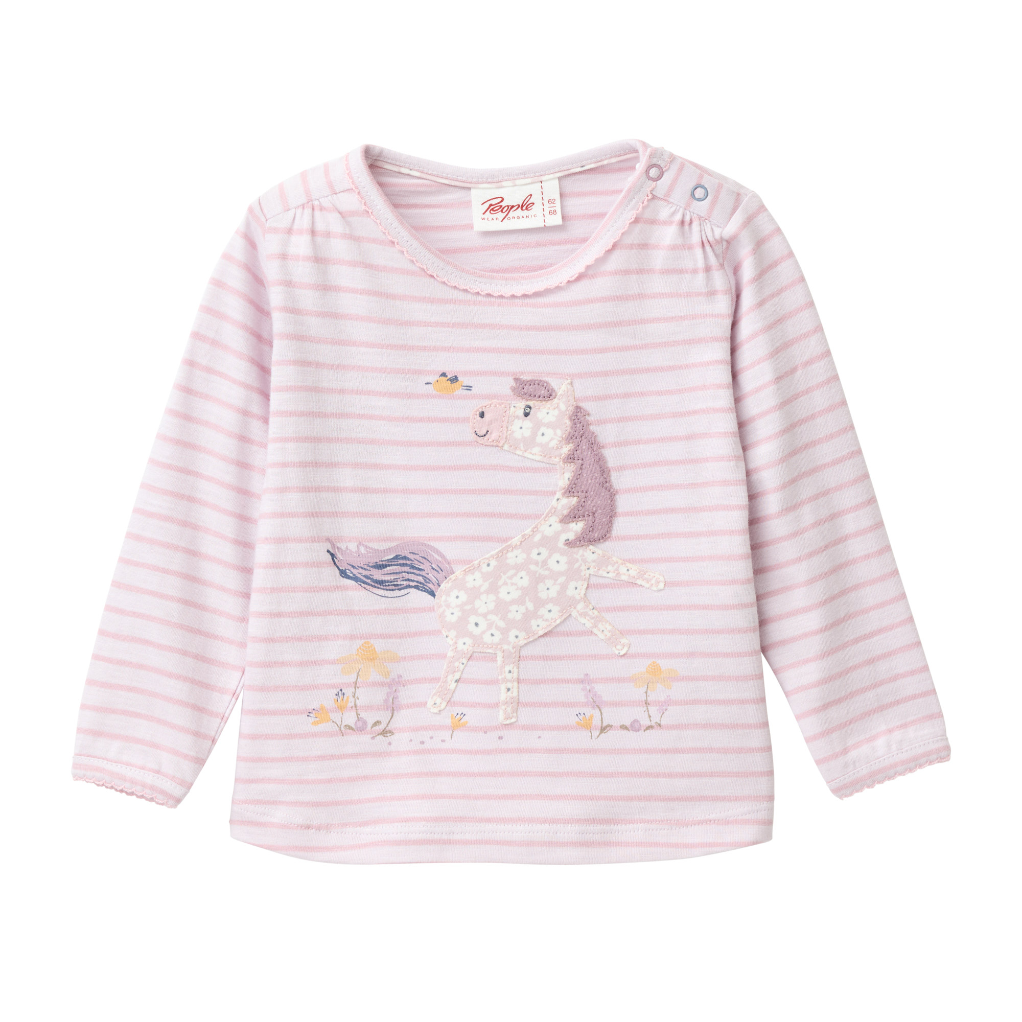 Baby-Langarmshirt malve geringelt mit Wild Horse Motiv aus Bio-Baumwolle