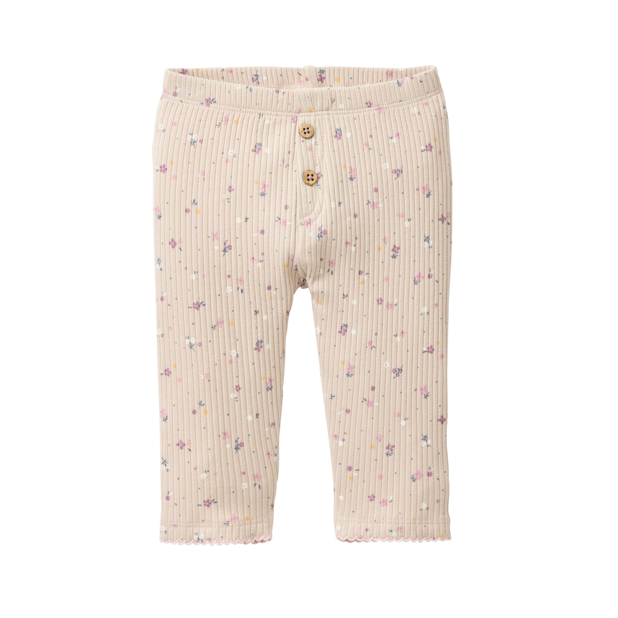 Baby Leggings sand mit Blümchenmuster aus Bio-Baumwoll-Ripp