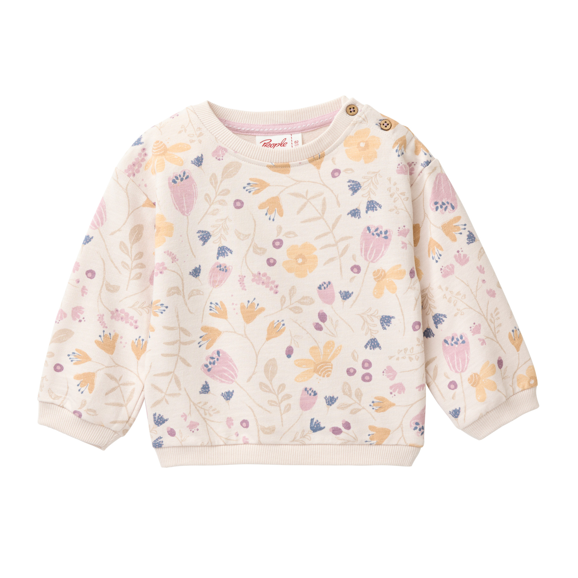 Baby Sweat Pullover Blumengarten puderrosa aus Bio Baumwolle