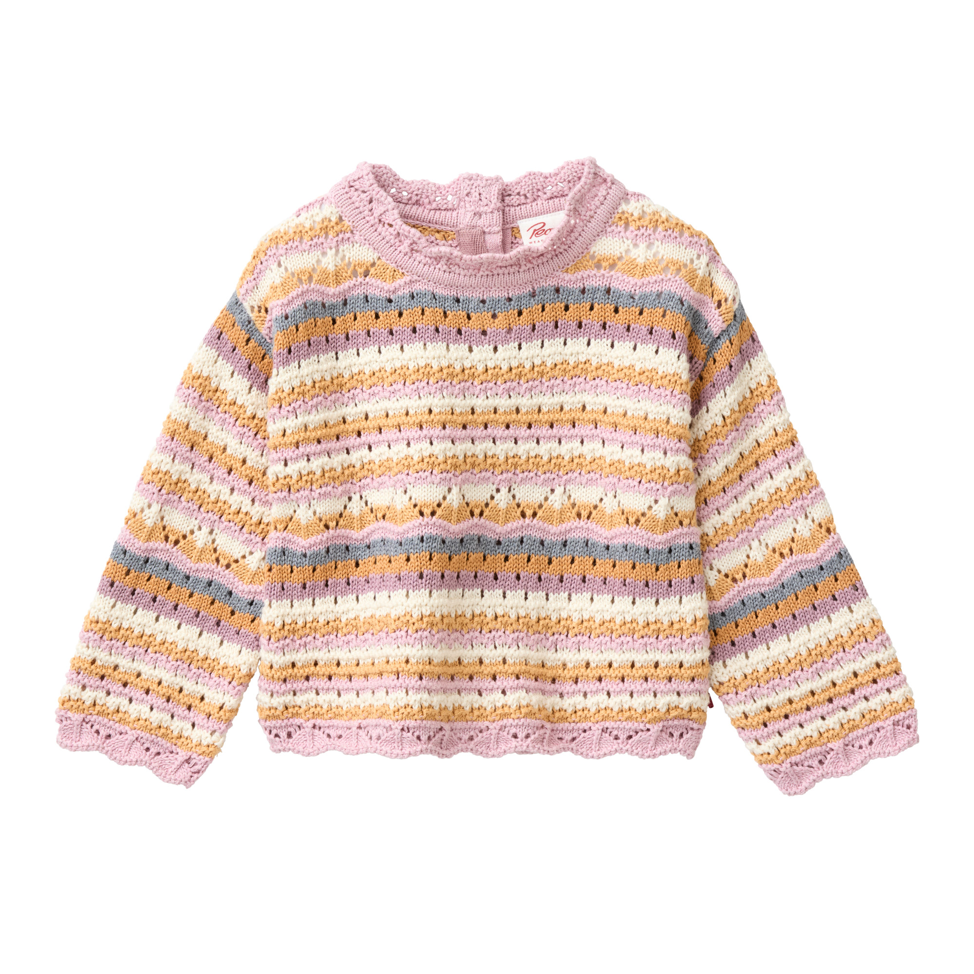 Baby Strickpullover bunt geringelt aus GOTS zertifizierter Bio Baumwolle mit feinem Pointelle Lochmuster