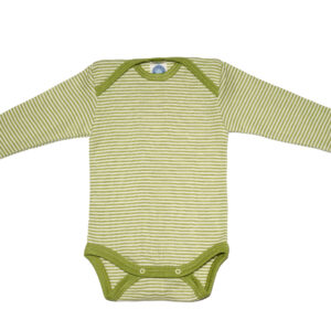 Cosilana Baby Body Wolle Seide Olive Ringel Langarm Vorderansicht