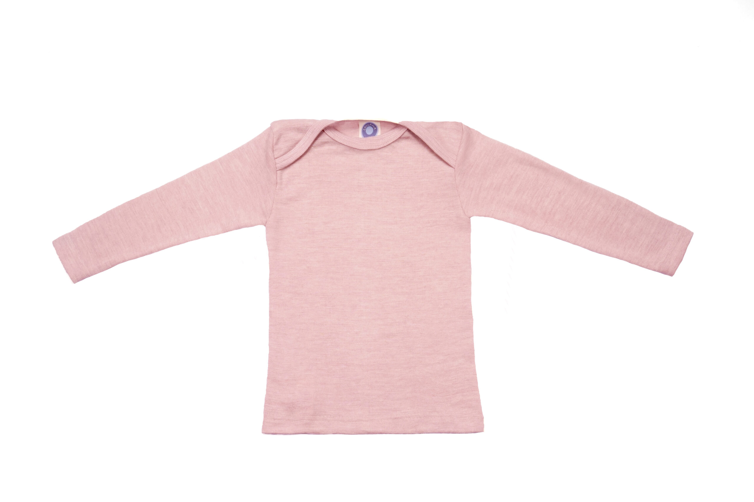 Rosa meliertes Langarmhemd für Babys von Cosilana, flachliegend auf weißem Hintergrund, elastischer Feinripp-Strick.