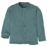 Eine Bio Strickjacke von Disana aus Merinowolle in der Farbe Eukalyptus
