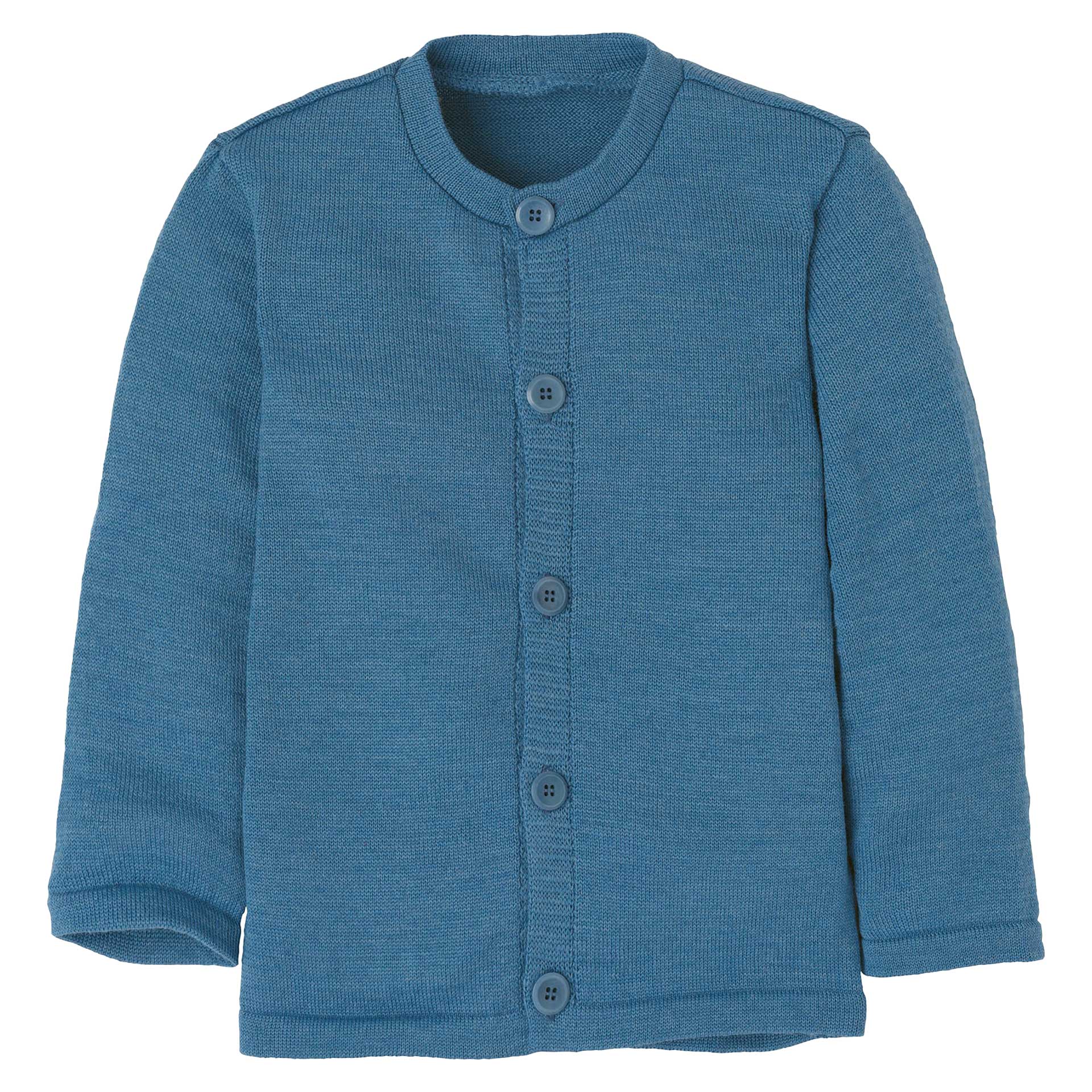 Eine Bio Strickjacke von Disana aus Merinowolle in der Farbe Taubenblau