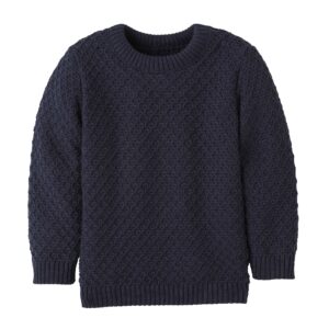 Eine Bio "Aran" Strickpullover von Disana aus Merinowolle in der Farbe Indigo