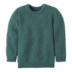 Eine Bio "Aran" Strickpullover von Disana aus Merinowolle in der Farbe Eukalyptus