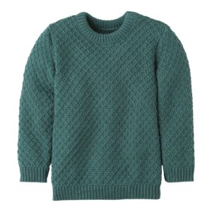 Eine Bio "Aran" Strickpullover von Disana aus Merinowolle in der Farbe Eukalyptus