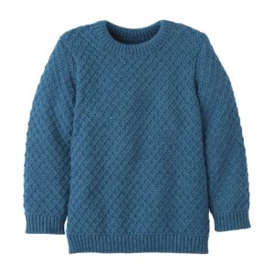 Eine Bio "Aran" Strickpullover von Disana aus Merinowolle in der Farbe Taubenblau